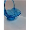 Image 3 : Vintage Blue Art Glass Brides Basket Style Art Glass Dish - 12" x 9" x 10"