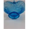 Image 4 : Vintage Blue Art Glass Brides Basket Style Art Glass Dish - 12" x 9" x 10"