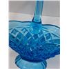 Image 5 : Vintage Blue Art Glass Brides Basket Style Art Glass Dish - 12" x 9" x 10"