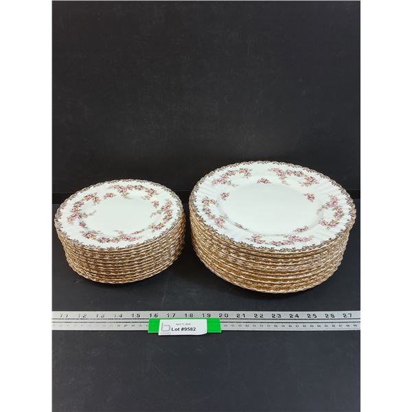 Royal Albert Dimity Rose Pattern China Set: (12) Dinner Plates 