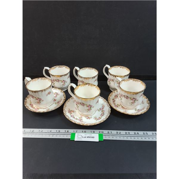 Royal Albert Dimity Rose Pattern China Set: (6) Coffee Cups & (3) Saucers
