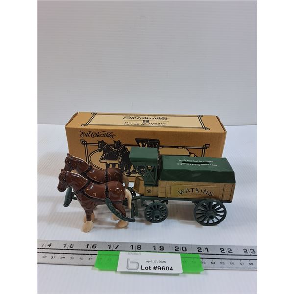 ERTL Watkins Collectible Horse & Wagon Die Cast Coin Bank w/ Original Box