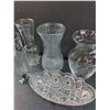 Image 4 : (4) Glass Vases & Glass Oval Serving Dish - 10" x 5"