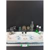Image 1 : (3) Glass Insulators, Coca Cola Bottle, (5) Salt & Pepper Shakers & Embroidered Small Tablecloth