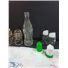 Image 3 : (3) Glass Insulators, Coca Cola Bottle, (5) Salt & Pepper Shakers & Embroidered Small Tablecloth