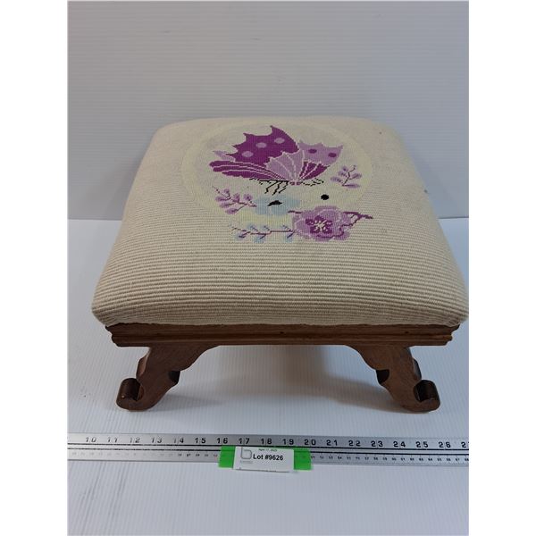 Antique Needlepoint Upholstered Stool - 14" x 15" x 9"