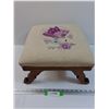 Image 1 : Antique Needlepoint Upholstered Stool - 14" x 15" x 9"