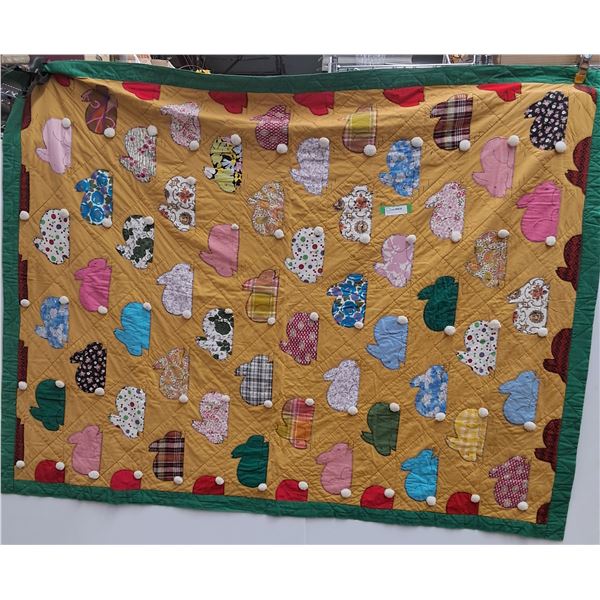 Handmade Applique Bunnies Quilt - 60" x 74"