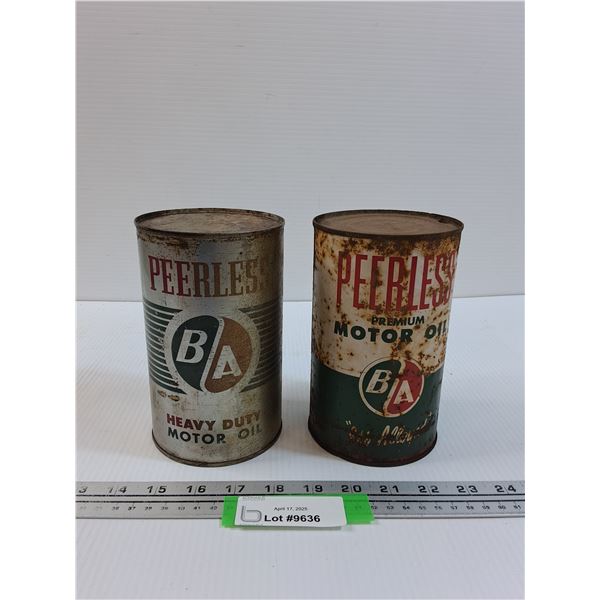 Peerless BA Motor Oil Metal Cans