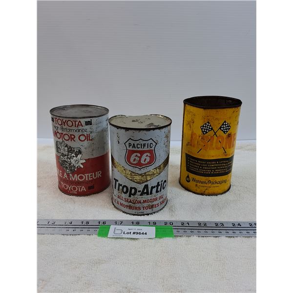 (3) Oil Cans: Toyota, Pacific 66, Rislone - CANNOT SHIP,  One Has Contents