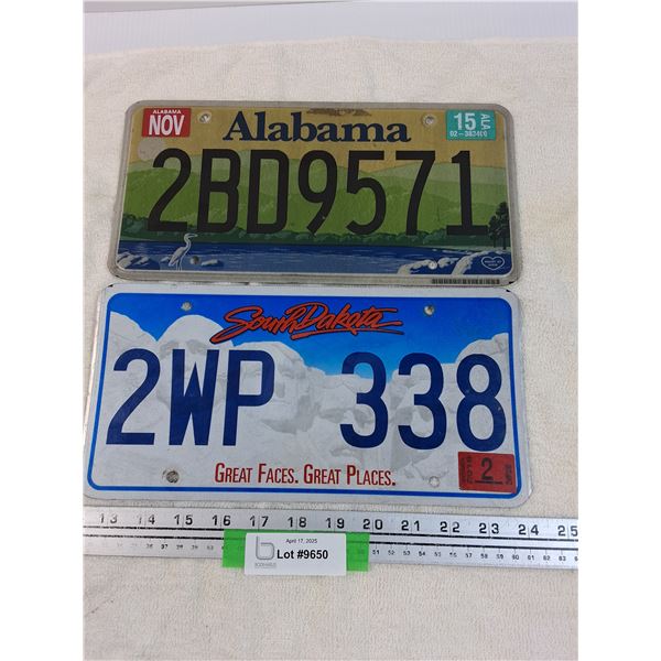 (2) License Plates: Alabama, South Dakota