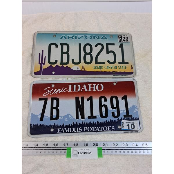 (2) License Plates: Arizona, Idaho
