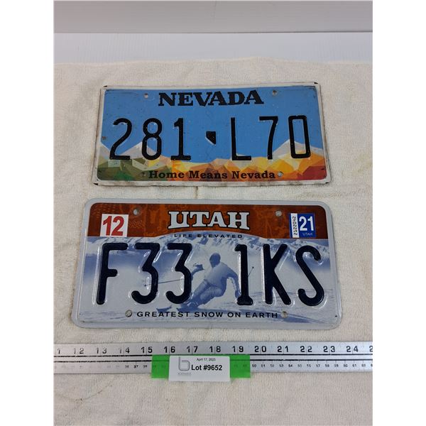 (2) License Plates: Nevada, Utah