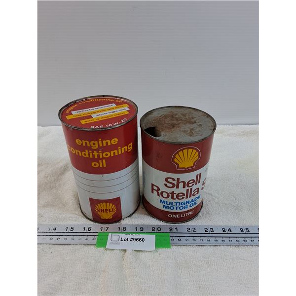(2) Motor Oil Cans: Shell - One Full, One Empty - CANNOT SHIP