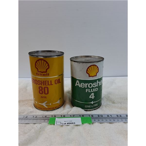 (2) Oil Cans: Shell - One Full, One Empty - CANNOT SHIP