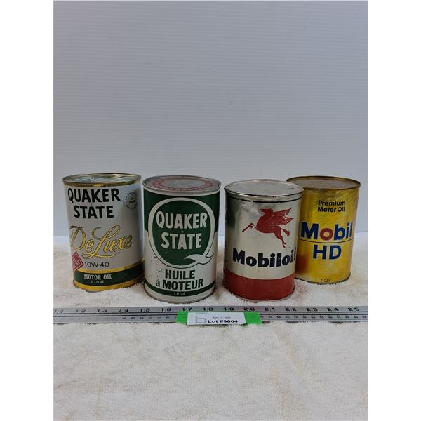 (4) Oil Cans: Quaker State, Mobil