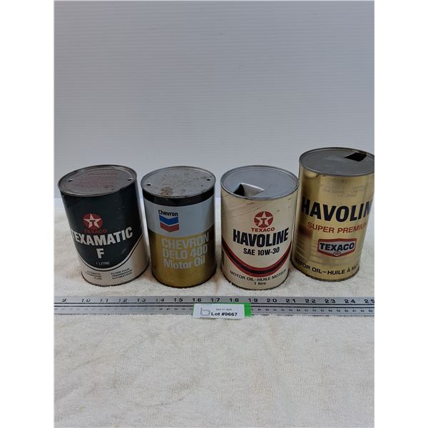 (4) Oil Cans: Texaco, Chevron