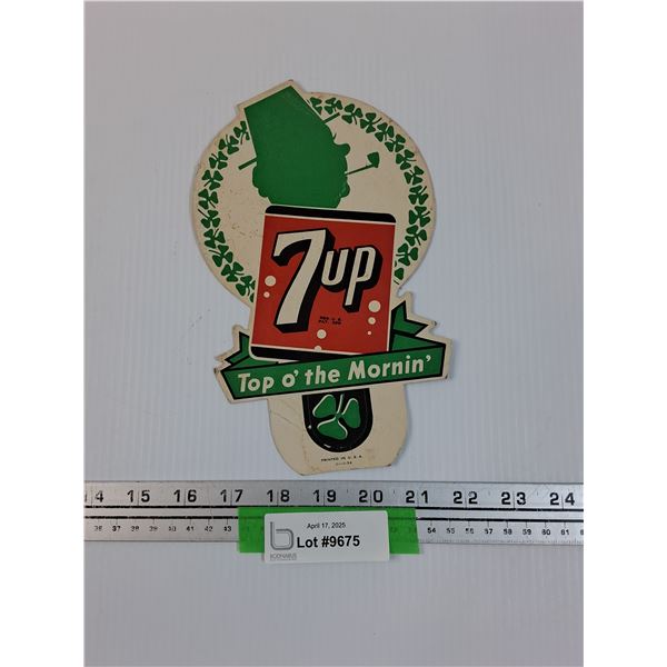 Vintage 7-Up Bottle Topper Cardboard Sign - 9" x 6"