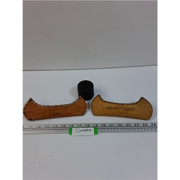 (2) Handmade Birch Bark Canoes & West Coast Trinket Box