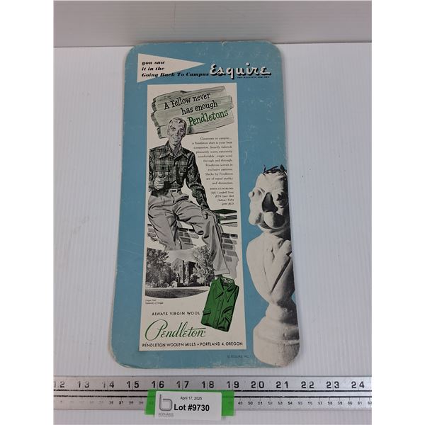 Vintage Pendleton Counter Top Sign - 15" x 8"