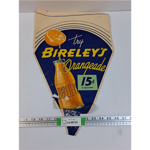 Original Bireley's Orangeade Double Sided Pennant Sign - 13" x 20" - Some Wear