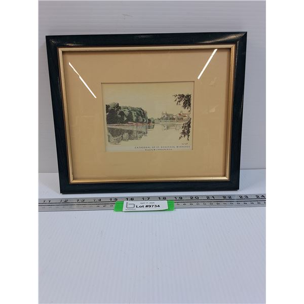 "Cathedral of St. Boniface" by W.J. Phillips in Frame - Canadian Artist - 9.5" x 11.5"