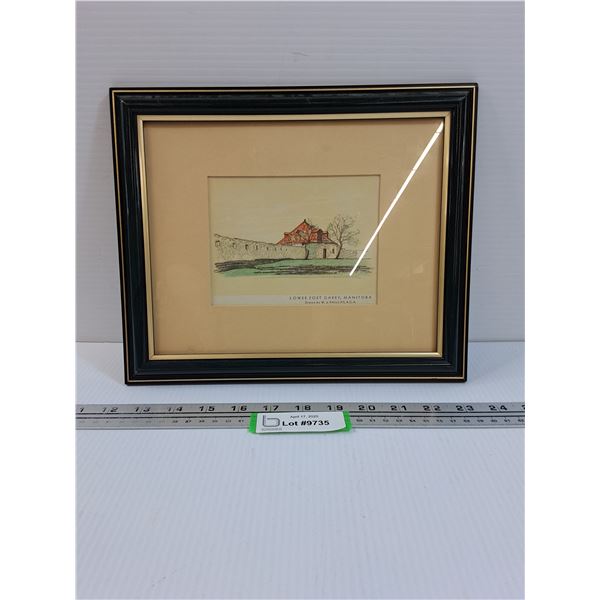 " Lower Fort Garry, Manitoba " by W.J. Phillips in Frame - Canadian Artist - 9.5" x 11.5"