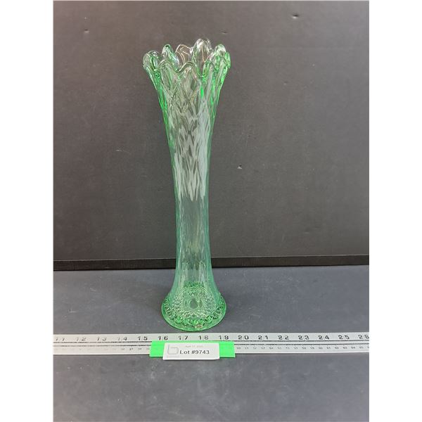 Vintage Jefferson Style Opalescent Green Art Glass Vase - 13" Tall