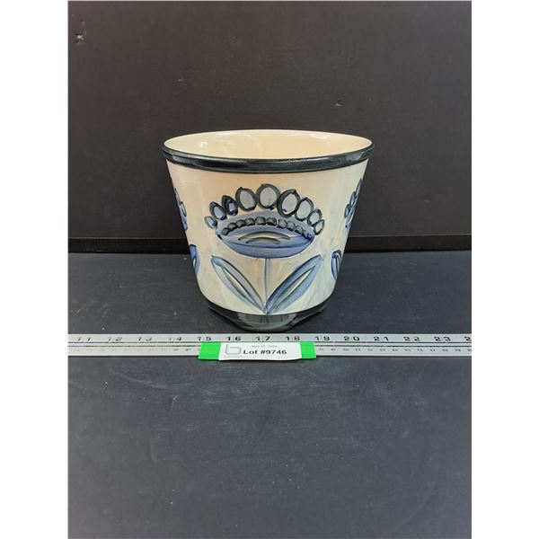 MCM Handpainted Blue Floral Planter - Made in Soholm Denmark - 6.5" x 7"
