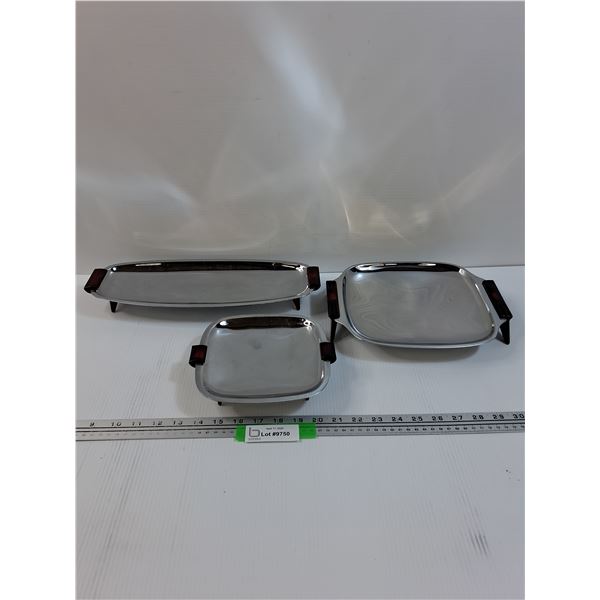 (3) MCM Glo-Hill Metal Serving Plates w/Bakelite Handles 