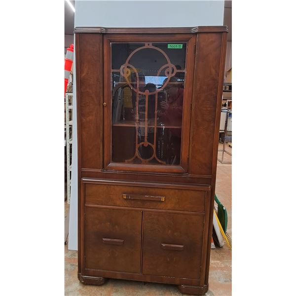 Vintage Art Deco Cabinet on Wheels w/Glass Door - 69" x 15" x 36"-CANNOT SHIP