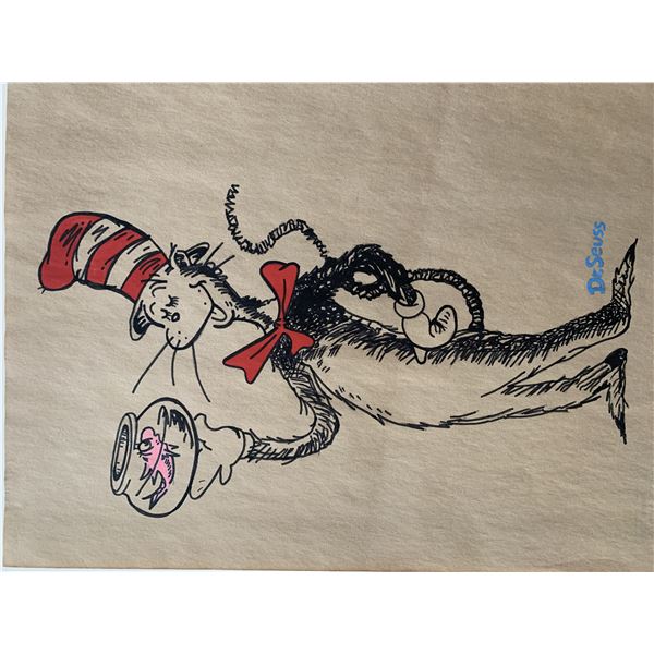 Dr. Seuss hand drawn and signed sketch