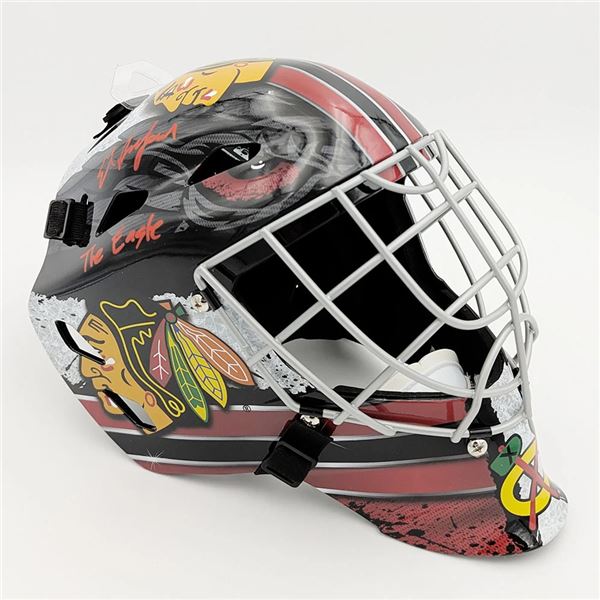 ED BELFOUR SIGNED "THE EAGLE" CHICAGO BLACKHAWKS HELMET (FROZEN POND COA)