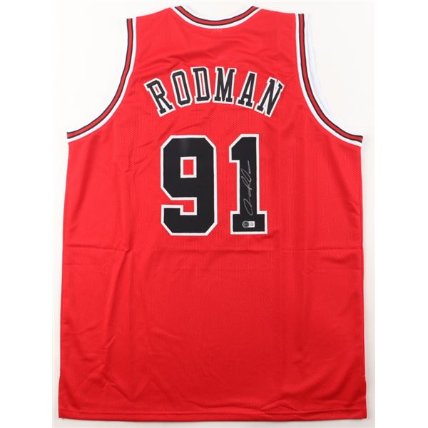 DENNIS RODMAN SIGNED RED CHICAGO BULLS JERSEY (BECKETT COA)