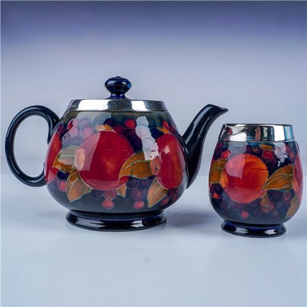 Moorcroft Pomegranate & Sterling Silver Teapot & Creamer