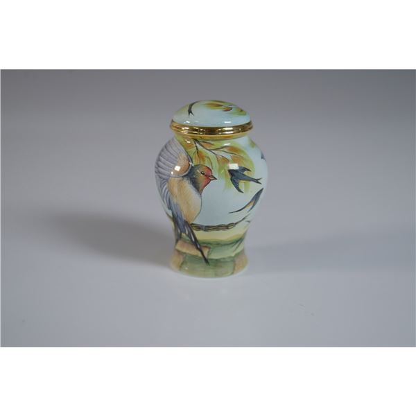 Moorcroft Porcelain Lidded Jar, Swallow and Finch Design