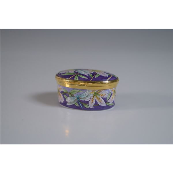 Moorcroft Porcelain Trinket Box, Dragonfly & Lily Design