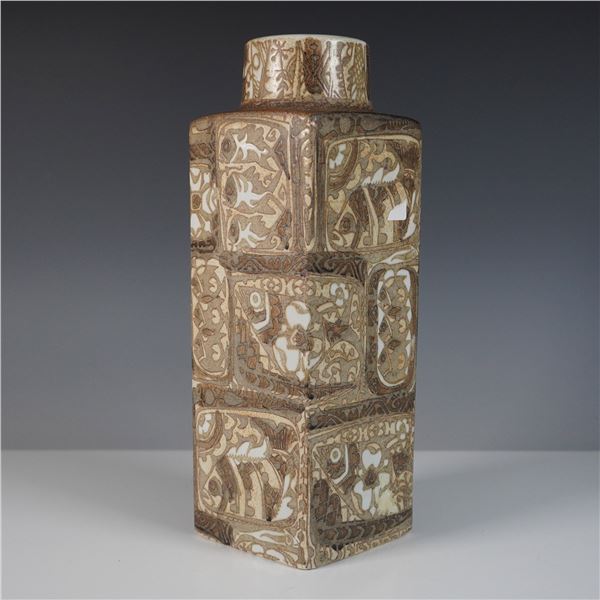 Royal Copenhagen Baca Faience Square Vase, Fish Motif