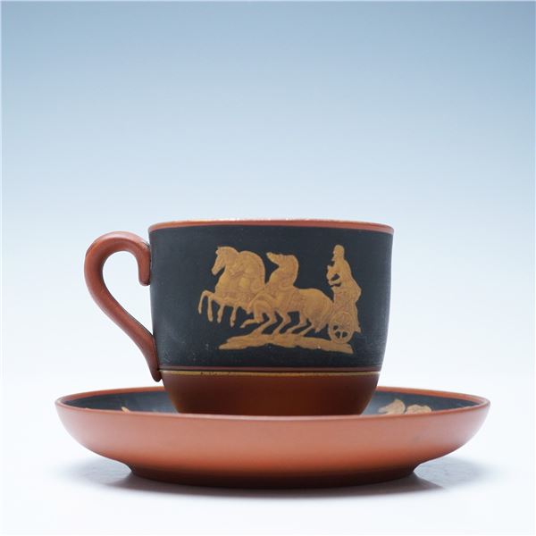 Etruscan-Style Cup and Saucer, Rustico Antico circa 1850-60