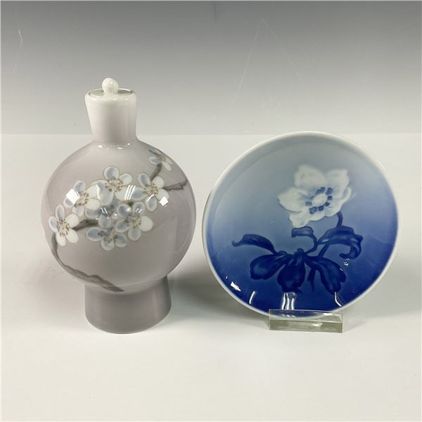 2pc Bing & Grondahl Floral Design Bottle and Tray