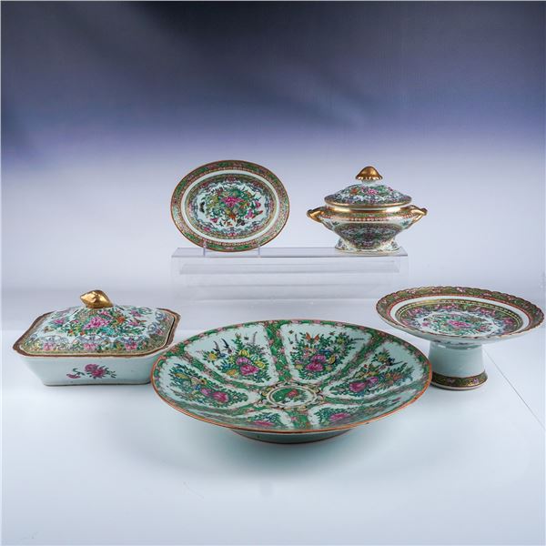 5pc Rose Medallion China Set, Platter, Tureen & Cake Stand