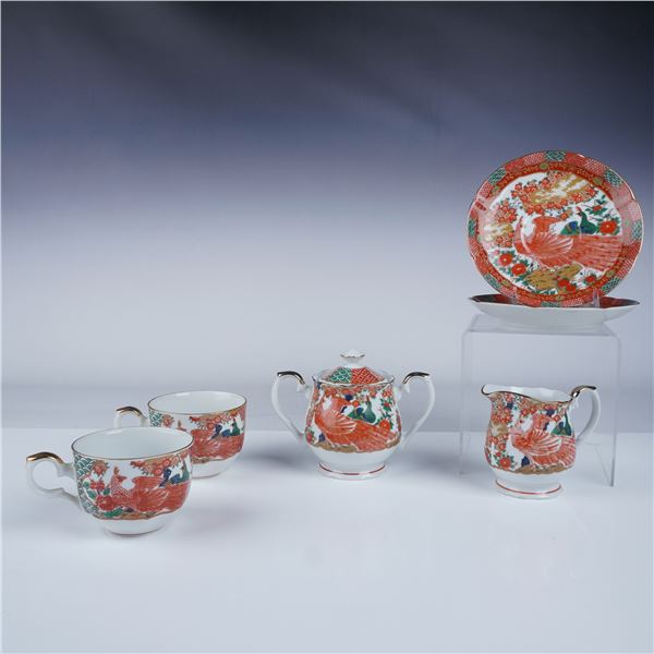 6pc Arita Imari Peacock Motif Porcelain Tea Set
