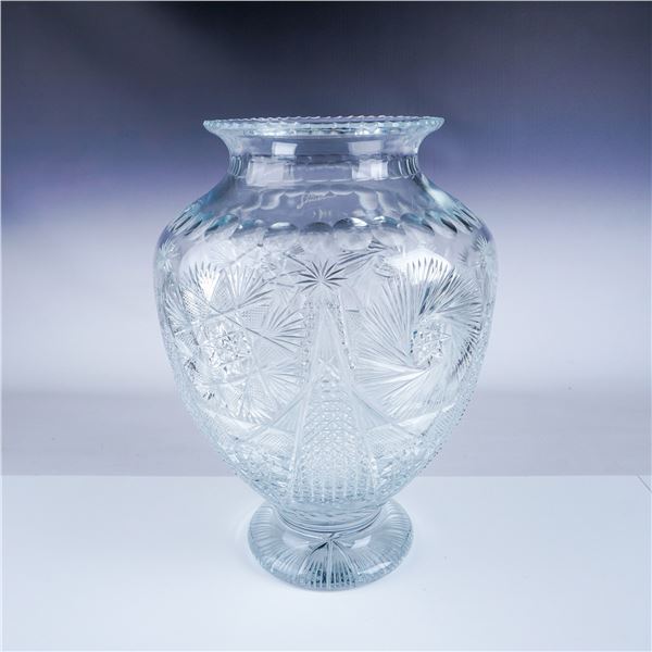 Monumental American Brilliant Cut Crystal Vase, Signed