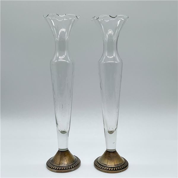 Pair of Duchin Creation Weighted Sterling and Glass Bud Vase