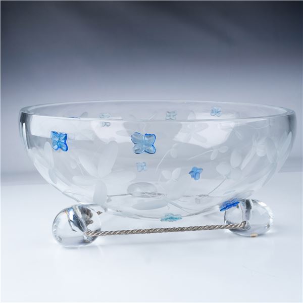 Baccarat Large Crystal Bowl in a Floral and Butterfly Design