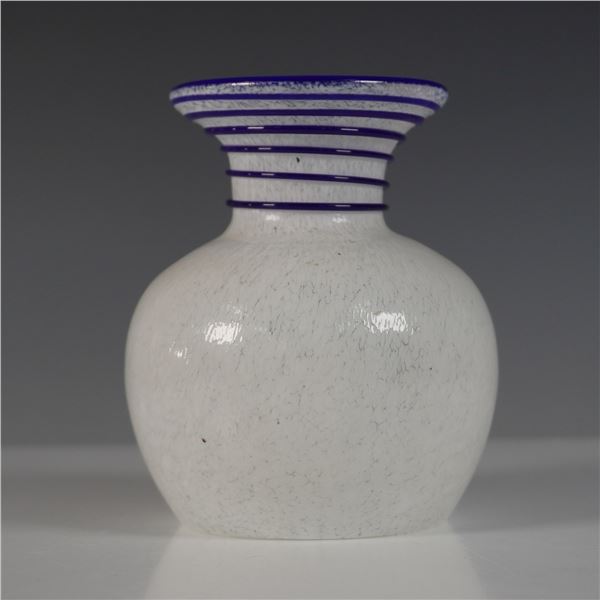 Art Glass Vase, White with Cobalt Accents