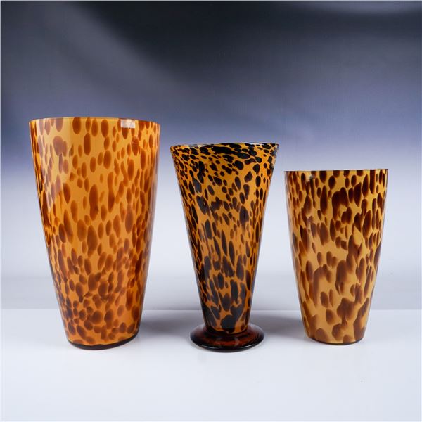 3pc Spotted Amber Art Glass Vases