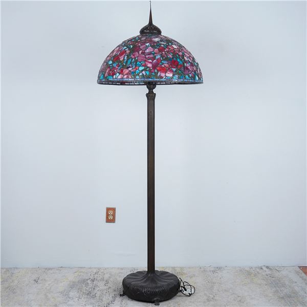 Tiffany-Style Stained Glass Floor Lamp with Floral Motif