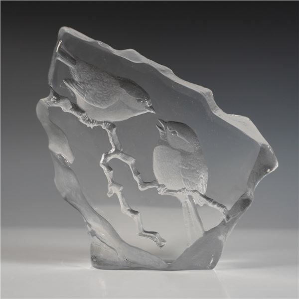 Mats Jonasson Crystal Sculpture, Birds on Branch