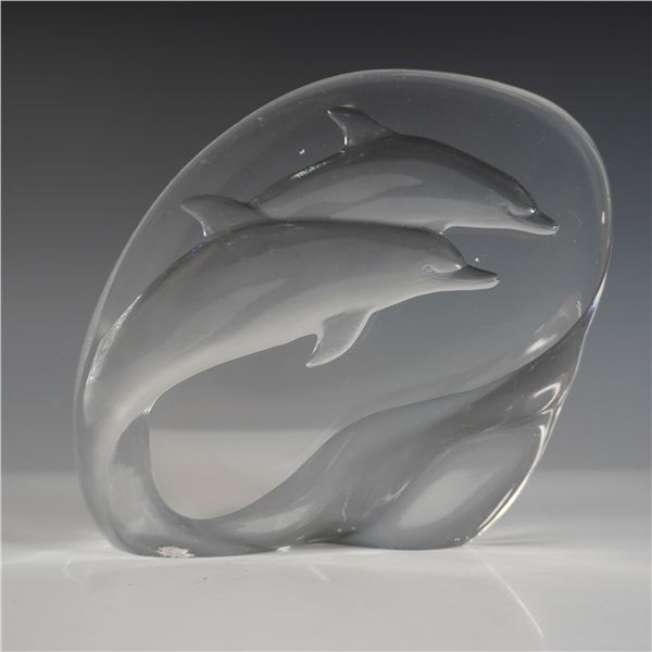 Mats Jonasson Crystal Sculpture, Dolphins